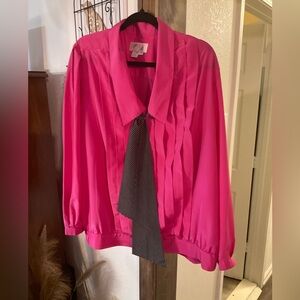 Elegant Pink Blouse with Black Tie Detail like new